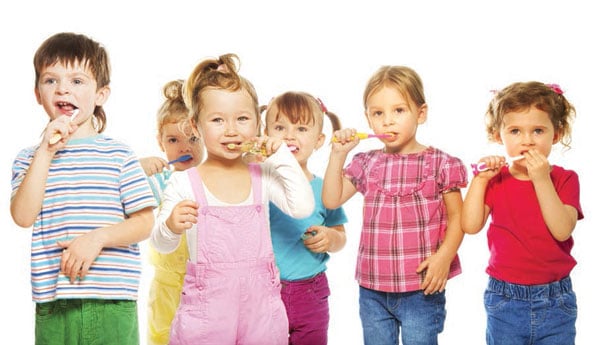 Children brushing their teeth