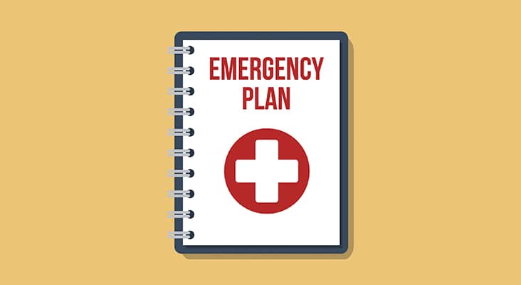 emergency plan documents in paper binder, vector flat illustration