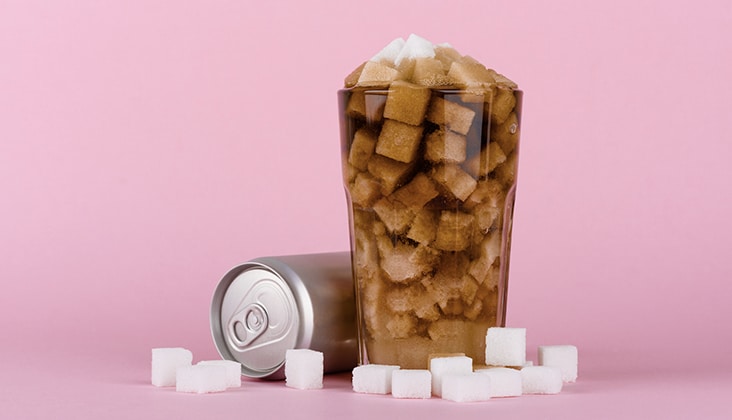 healthily diet with sweet sugary soft drinks concept