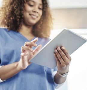 woman on tablet