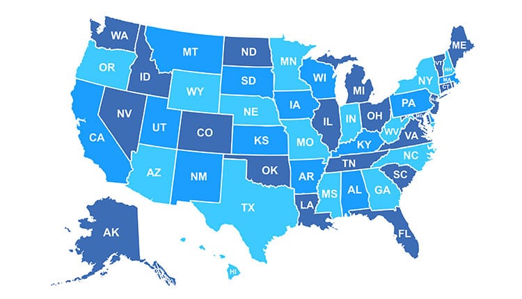 United States of America map. USA map with states and state names isolated