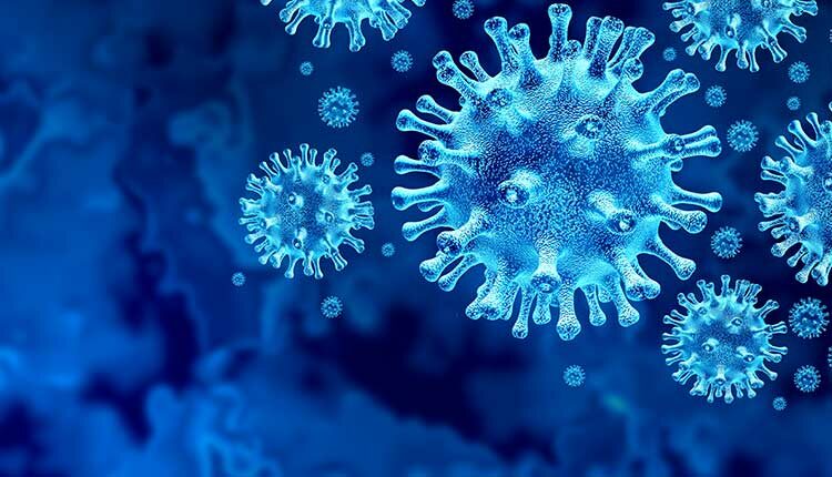 Coronavirus virus outbreak and coronaviruses influenza background as dangerous flu strain cases as a pandemic medical health risk concept with disease cells as a 3D render