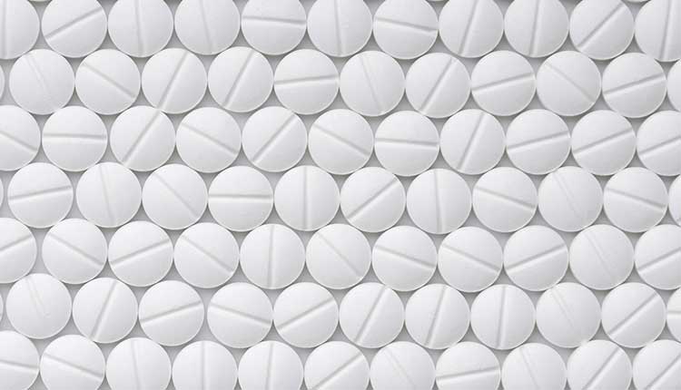 Drugs tablets pattern top view