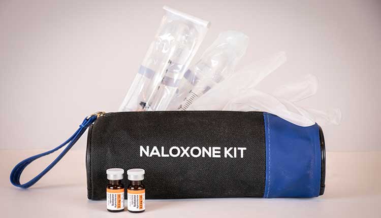 Naloxone Kit distributed by healthcare professionals to users to help combat opioid crisis in case of overdose.