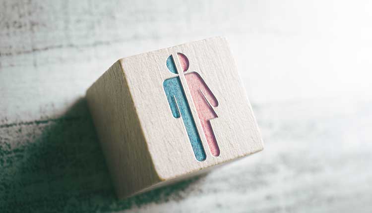 Gender Signs For Male And Female Cut In Half On A Wooden Block On A Table