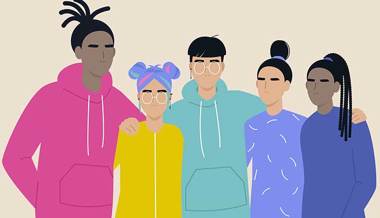 LGBTQ pride, a diverse group of people hugging each other, love is love, lesbian, gay, bisexual, transgender queer community -