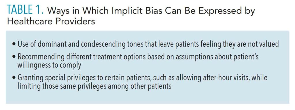 TABLE 1. Ways in Which Implicit Bias Can Be Expressed by Healthcare Providers