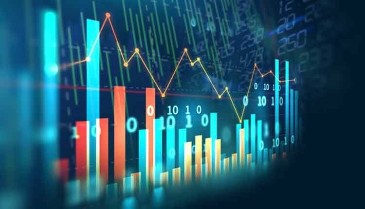 stock market investment graph with indicator and volume data