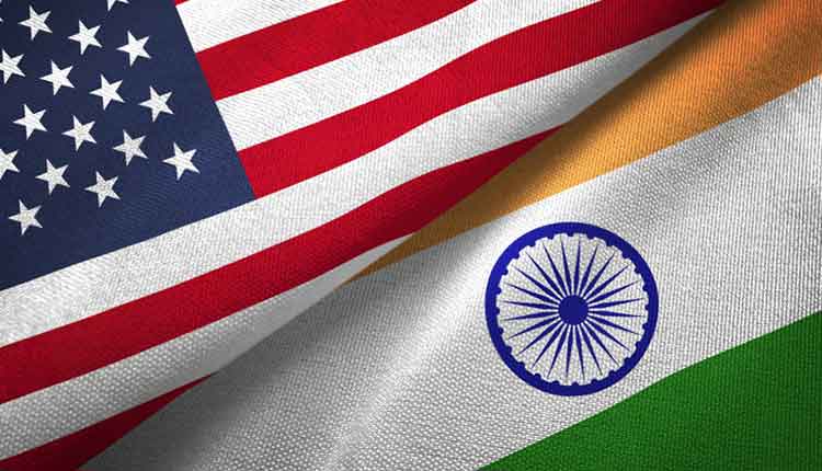 India and United States two flags together realations textile cloth fabric texture