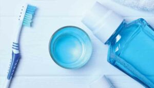 mouthrinse and toothbrush