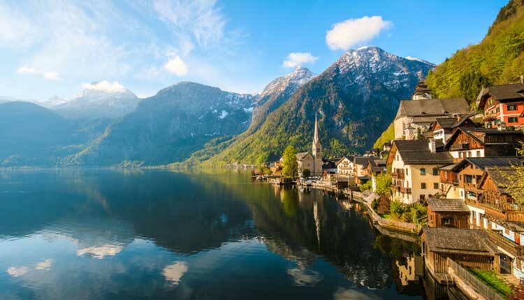 Hallstatt Village and Hallstatter See lake in Austria