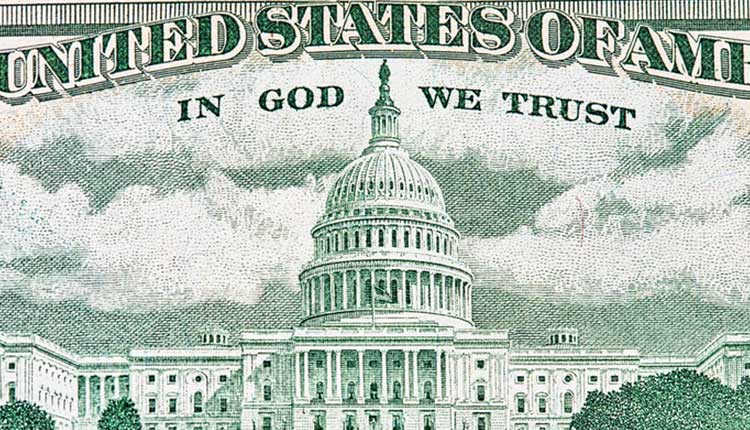 Detail of US $50 banknote depicting US Capitol