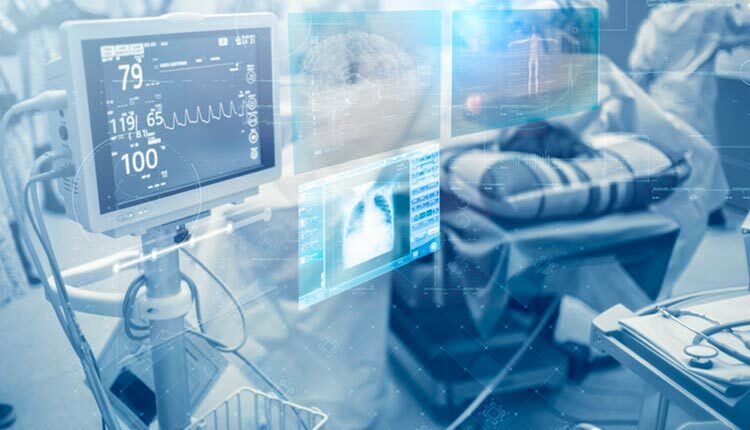 Innovative technology in a modern hospital operating room futuristic medical interface concept Keeping a close monitor on the patient's state of health