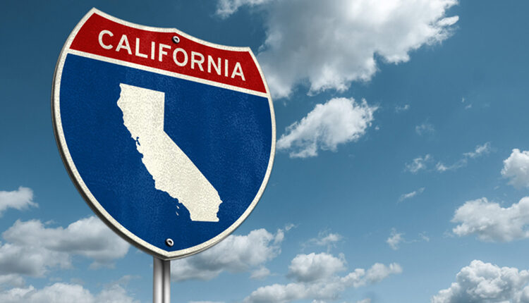 California - Interstate roadsign illustration with the map of California